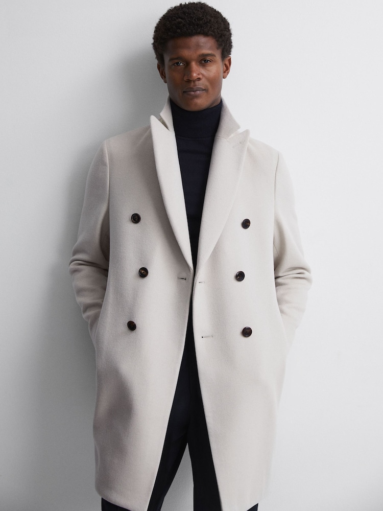 Reiss Bone Timpano Wool Blend Double Breasted Epsom Coat - Image 1 of 5