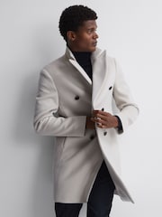 Reiss Bone Timpano Wool Blend Double Breasted Epsom Coat - Image 5 of 5