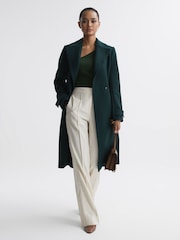 Reiss Green Sasha Fitted Ribbed Asymmetric Neck T-Shirt - Image 3 of 4
