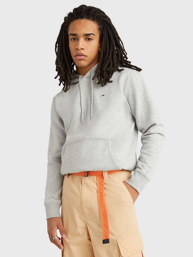 Tommy Jeans Grey Fleece Flag Patch Hoodie - Image 1 of 4