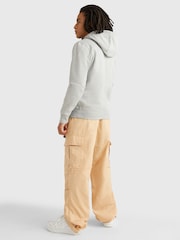 Tommy Jeans Grey Fleece Flag Patch Hoodie - Image 2 of 4