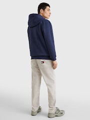 Tommy Jeans Blue Fleece Flag Patch Hoodie - Image 1 of 3