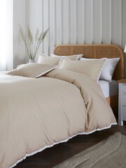 Natural Fringed Edge 100% Cotton Duvet Cover and Pillowcase Set - Image 1 of 5