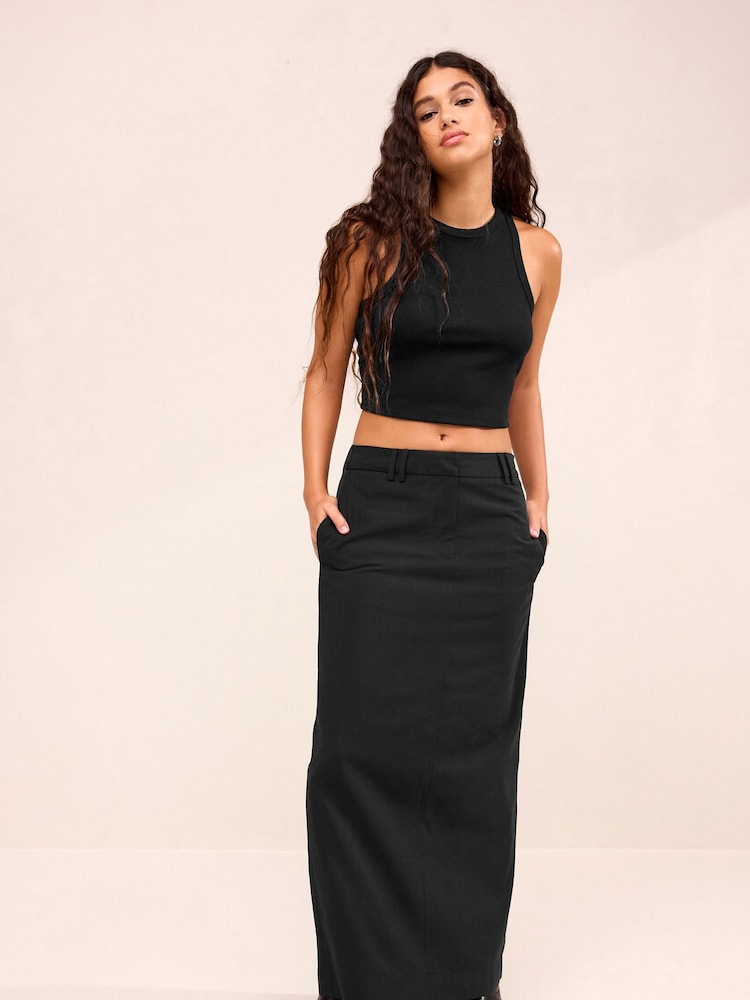 Black Tailored Herringbone Column Skirt - Image 1 of 7
