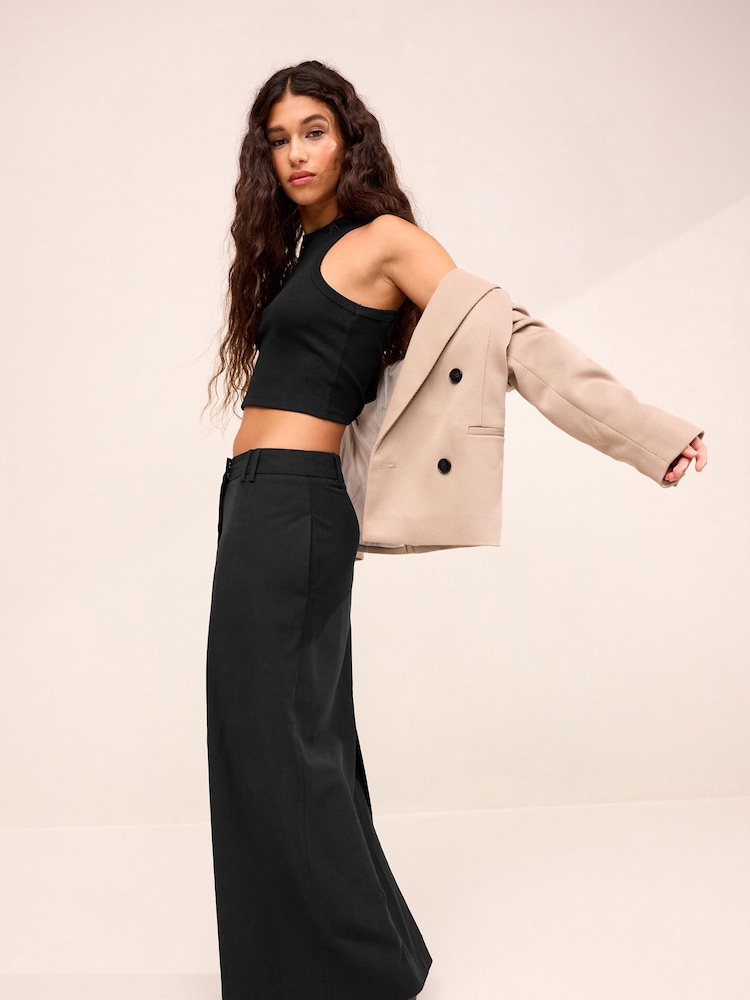 Black Tailored Herringbone Column Skirt - Image 2 of 7