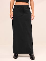 Black Tailored Herringbone Column Skirt - Image 4 of 7