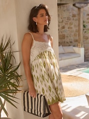 White/Green Embroidered Mini Dress - Image 3 of 7