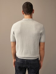 Grey Regular Fit Knitted Waffle Textured 100% Cotton Polo Shirt - Image 2 of 7