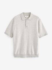 Grey Regular Fit Knitted Waffle Textured 100% Cotton Polo Shirt - Image 5 of 7