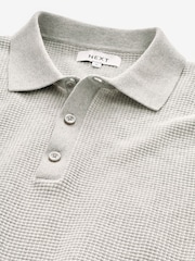 Grey Regular Fit Knitted Waffle Textured 100% Cotton Polo Shirt - Image 7 of 7