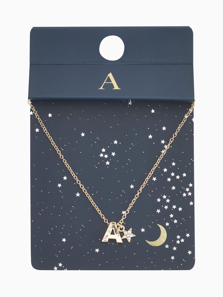 Gold Tone A Star Initial Necklace - Image 2 of 3
