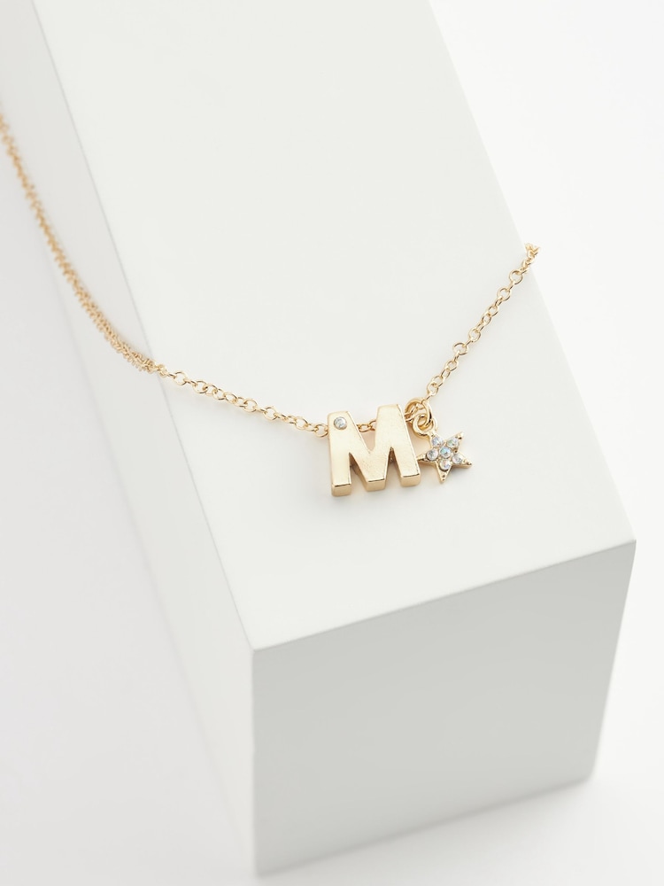 Gold Tone M Star Initial Necklace - Image 1 of 3