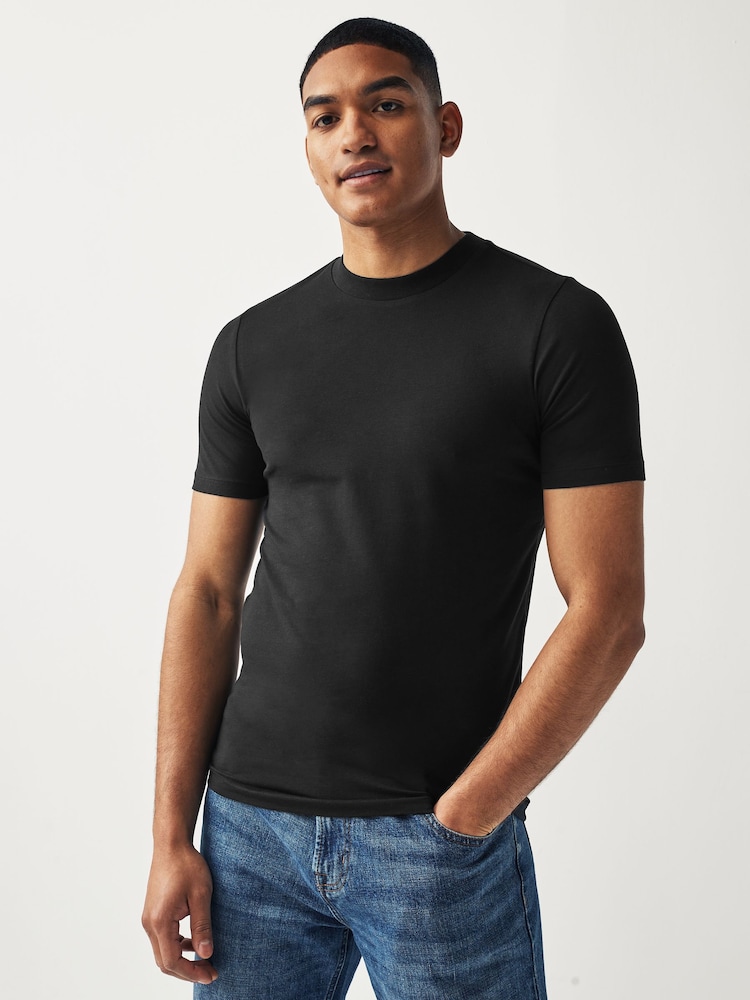 Black Muscle Fit Essential Crew Neck T-Shirt - Image 1 of 7