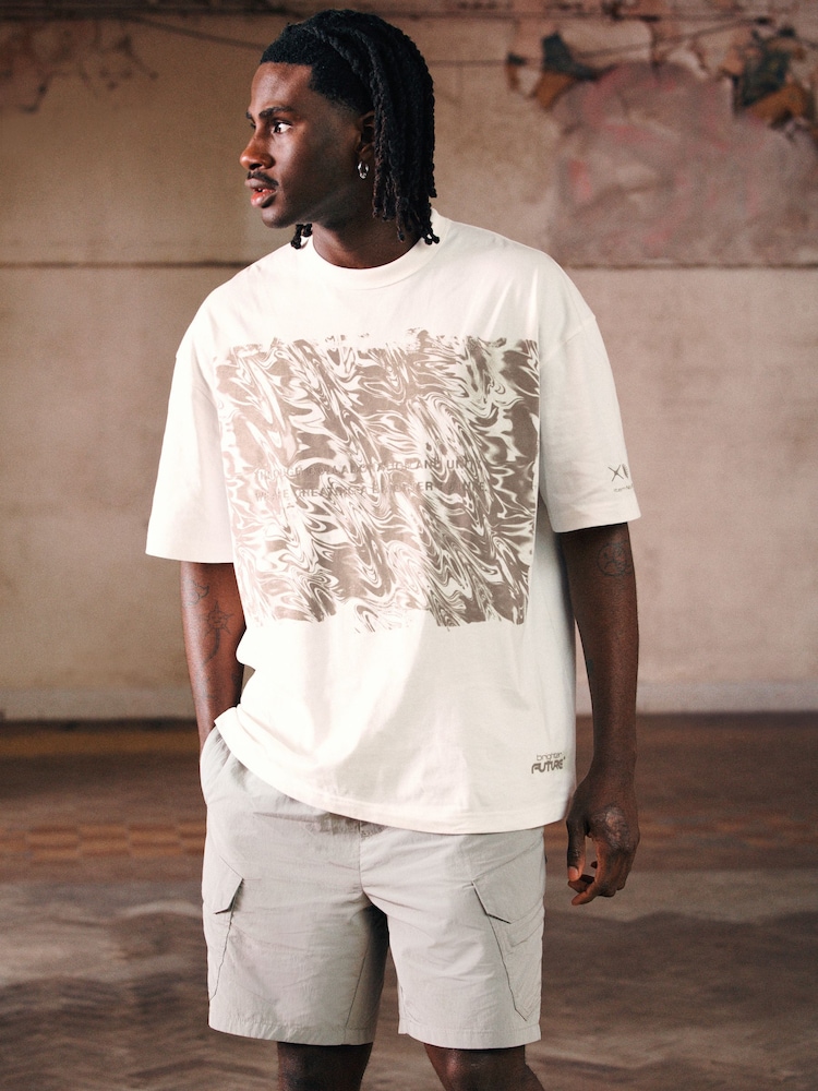 Ecru Relaxed fit EDIT Heavyweight Marble Graphic T-Shirt - Image 1 of 8