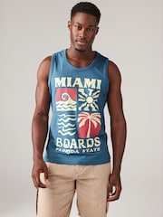Blue Single Summer Front Print Graphic Vests - Image 1 of 7