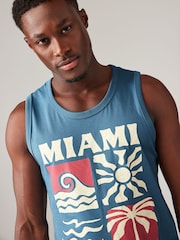 Blue Single Summer Front Print Graphic Vests - Image 4 of 7