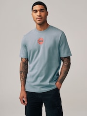 Blue Relaxed Fit 100% Cotton Japanese Back Print Graphic T-Shirt - Image 3 of 8