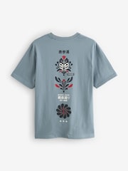 Blue Relaxed Fit 100% Cotton Japanese Back Print Graphic T-Shirt - Image 6 of 8