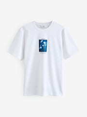 White/Blue Floral Heavyweight Graphic Print 100% Cotton T-Shirt - Image 5 of 7
