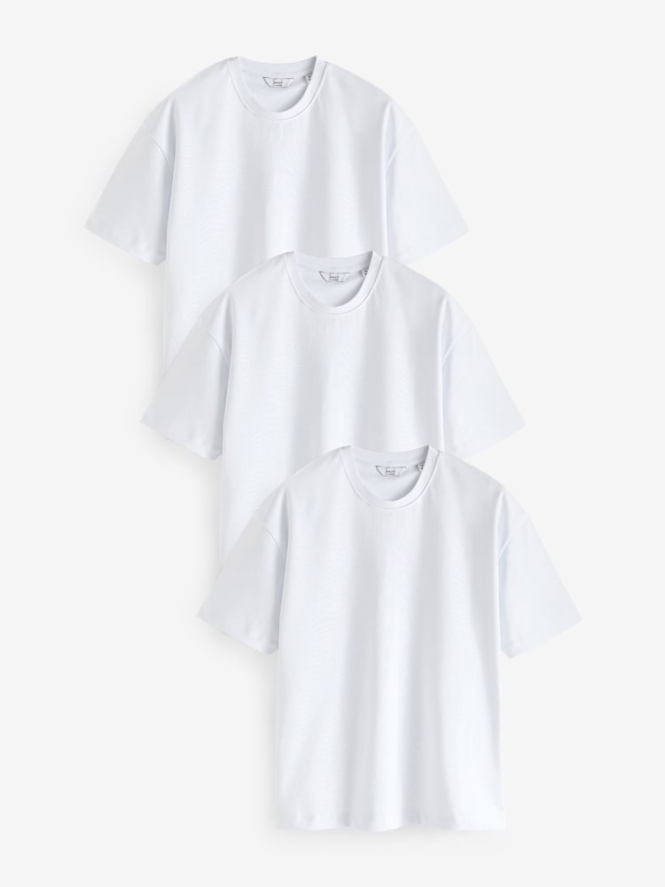 White Relaxed Fit Heavyweight 100% Cotton T-Shirts 3 Pack - Image 1 of 8