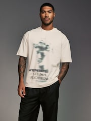 Ecru Statue Blur Relaxed Fit Urban Graphic Front Print T-Shirt - Image 1 of 7