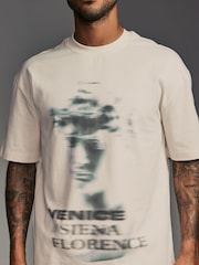 Ecru Statue Blur Relaxed Fit Urban Graphic Front Print T-Shirt - Image 4 of 7