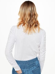 Whistles White Ruched Sleeve 100% Cotton Top - Image 2 of 5