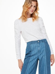 Whistles White Ruched Sleeve 100% Cotton Top - Image 3 of 5