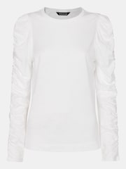 Whistles White Ruched Sleeve 100% Cotton Top - Image 5 of 5