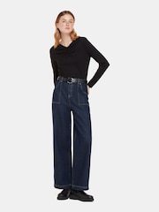 Whistles High V-Neck Ruched Black Top - Image 1 of 5