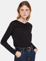 Whistles High V-Neck Ruched Black Top - Image 3 of 5