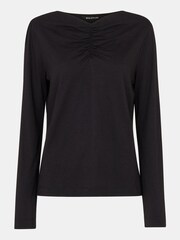 Whistles High V-Neck Ruched Black Top - Image 5 of 5