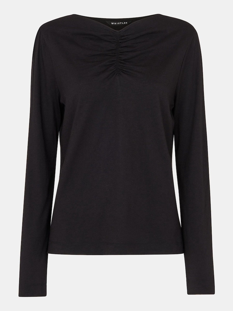 Whistles High V-Neck Ruched Black Top - Image 5 of 5 Whistles High V-Neck Ruched Black Top - Image 5 of 5