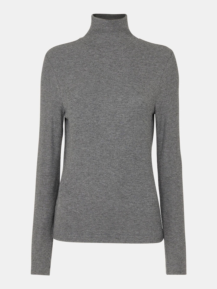 Whistles Grey Essential Ribbed Polo Top - Image 5 of 5