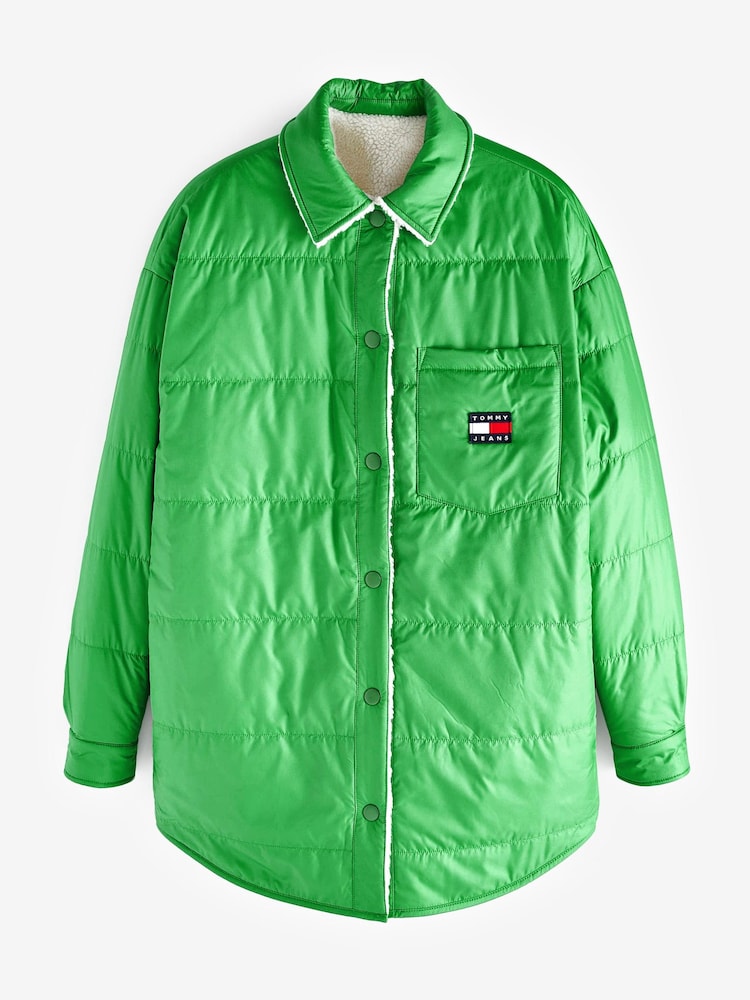 Tommy Jeans Green Reversible Sherpa Shacket - Image 1 of 2