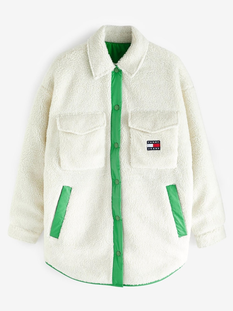 Tommy Jeans Green Reversible Sherpa Shacket - Image 2 of 2