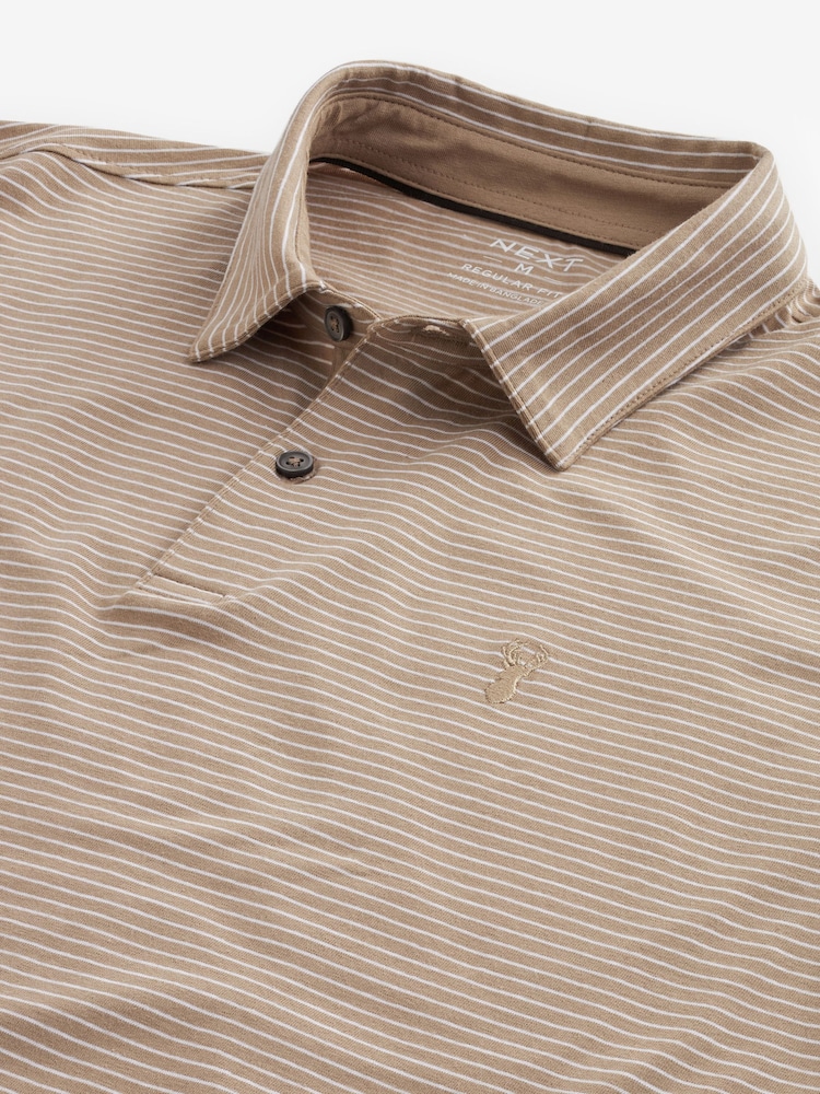 Neutral Brown Short Sleeve Stripe Polo Shirt - Image 6 of 7