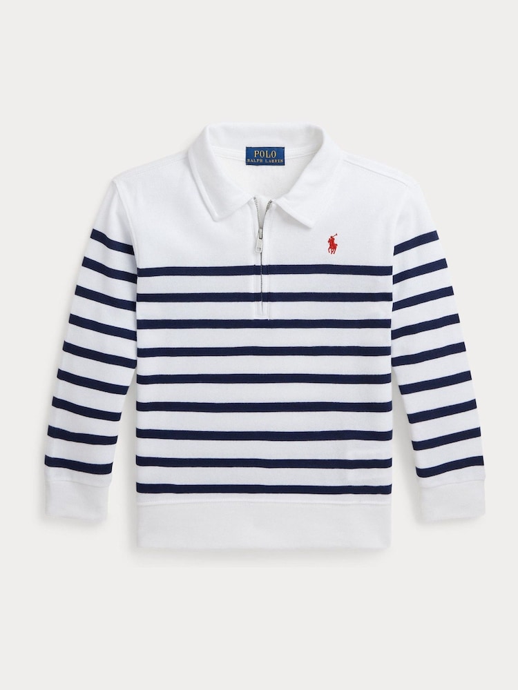 Polo Ralph Lauren Boy Striped Spa Terry Quarter-Zip 100% Cottton Sweatshirt - Image 1 of 2