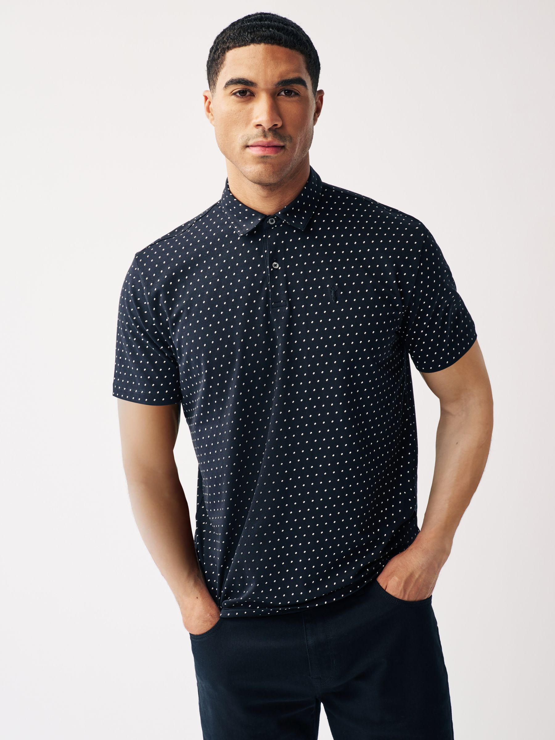 Buy Black Short Sleeve Polka Dot Polo Shirt from Next Luxembourg