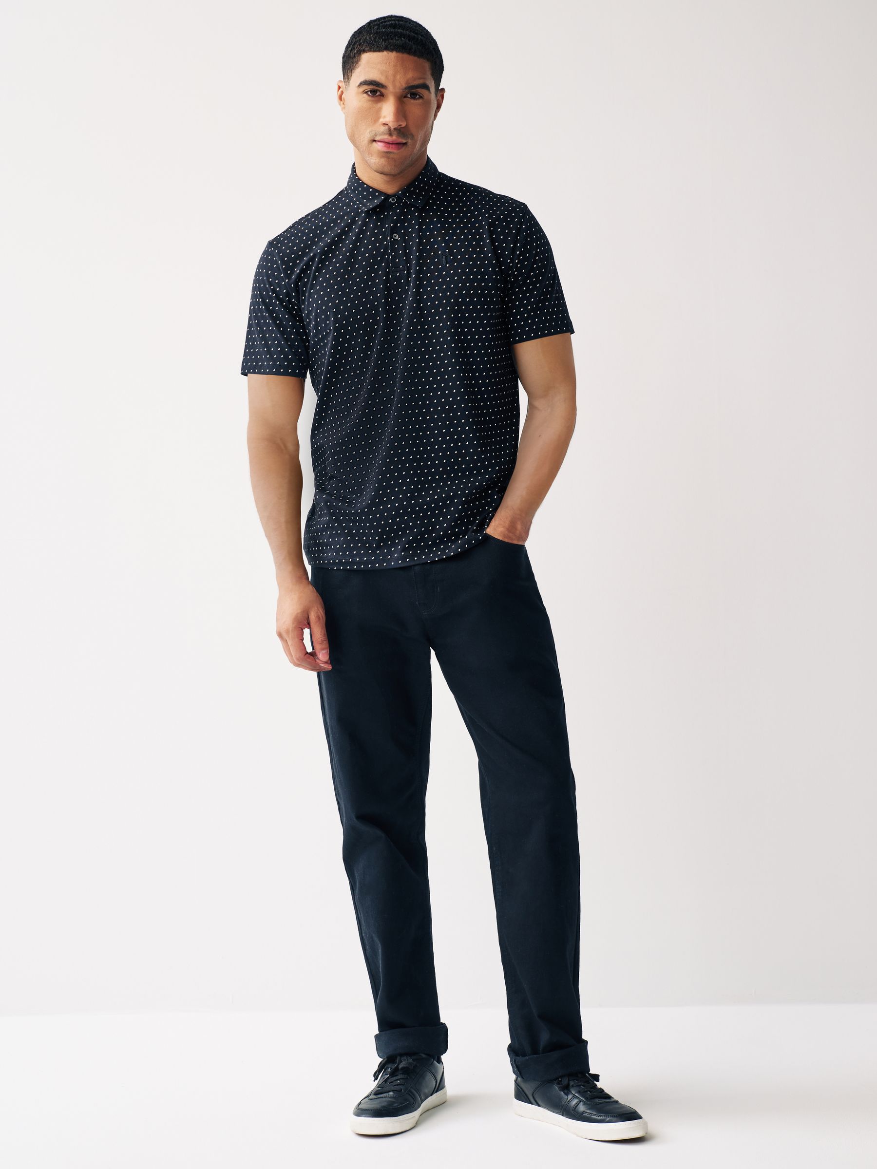 Buy Black Short Sleeve Polka Dot Polo Shirt from Next Luxembourg