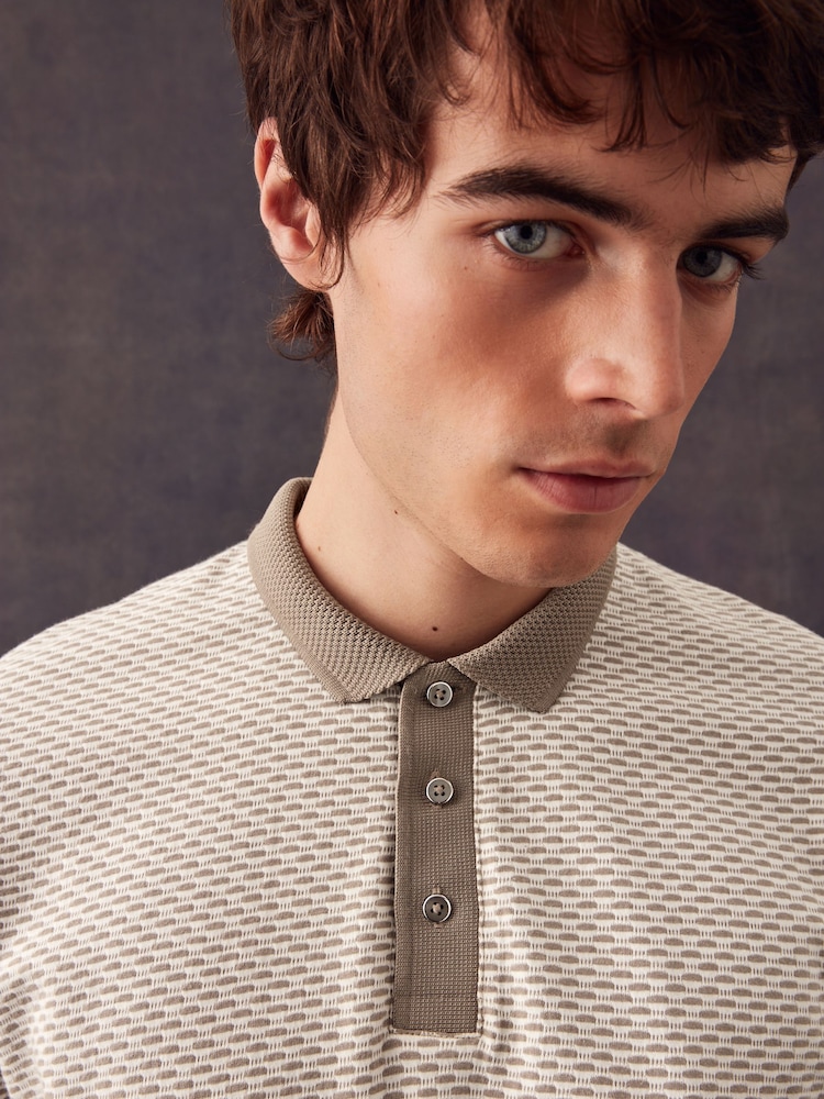 Neutral Brown Textured Polo Shirt - Image 1 of 9