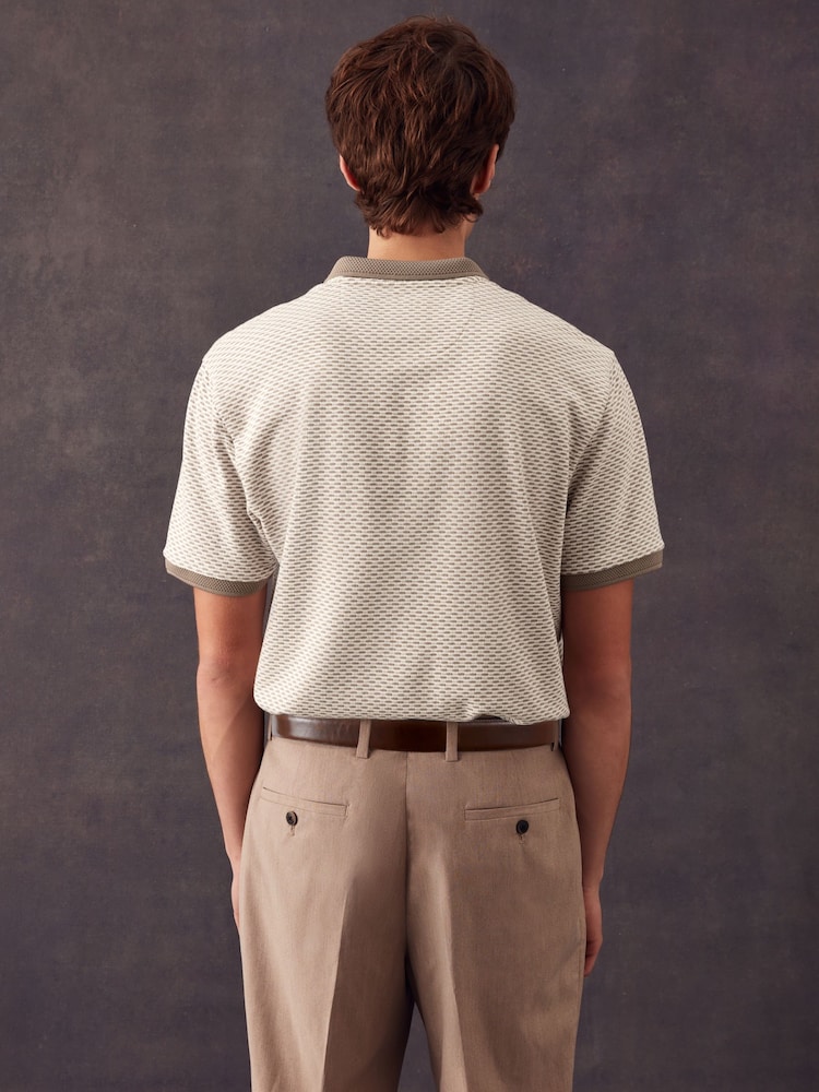 Neutral Brown Textured Polo Shirt - Image 2 of 9