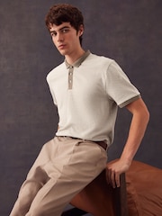 Neutral Brown Textured Polo Shirt - Image 4 of 9