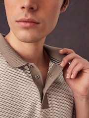 Neutral Brown Textured Polo Shirt - Image 5 of 9