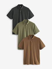 Sage Green/Grey/Rust Brown Regular Fit Short Sleeve Jersey Polo Shirts 3 Pack - Image 1 of 12