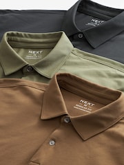 Sage Green/Grey/Rust Brown Regular Fit Short Sleeve Jersey Polo Shirts 3 Pack - Image 12 of 12