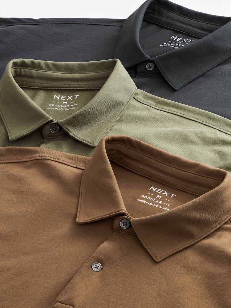 Sage Green/Grey/Rust Brown Regular Fit Short Sleeve Jersey Polo Shirts 3 Pack - Image 12 of 12