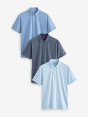 Blue Geo Print Regular Fit Short Sleeve Jersey Polo Shirts 3 Pack - Image 1 of 12