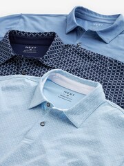 Blue Geo Print Regular Fit Short Sleeve Jersey Polo Shirts 3 Pack - Image 11 of 12