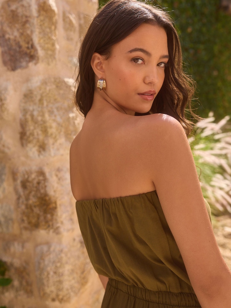 Khaki Green 100% Cotton Bandeau Jersey Utility Dress - Image 2 of 5